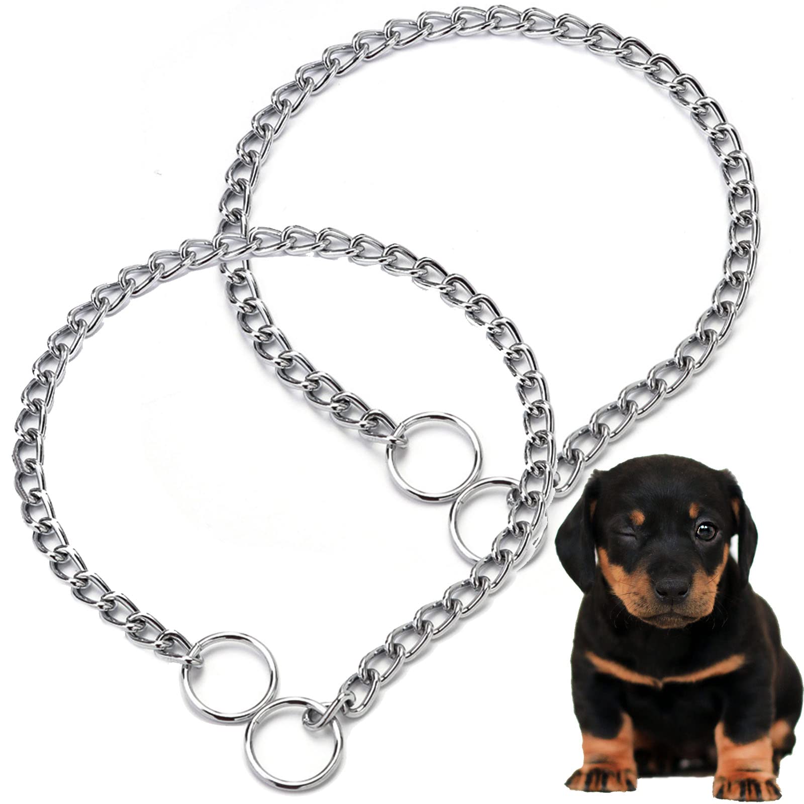 2 Pcs Dog Chain Metal Dog Training Collar Adjustable Durable Silver Dog Chains for Pet Small Medium Puppy, S