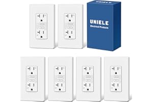UNIELE 6 Pack Super Slim 20 Amp WR GFCI Outlet, Weather-Resistant, Outdoor 20A GFI Receptacle with LED Indicator, Ground Fault Circuit Interrupter, Screwless Wallplate Included, ETL Listed, White