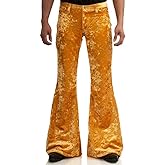 EVEDESIGN Mens Bell Bottom Velvet Pants 60s 70s Disco Outfits for Men Vintage Flared Jeans