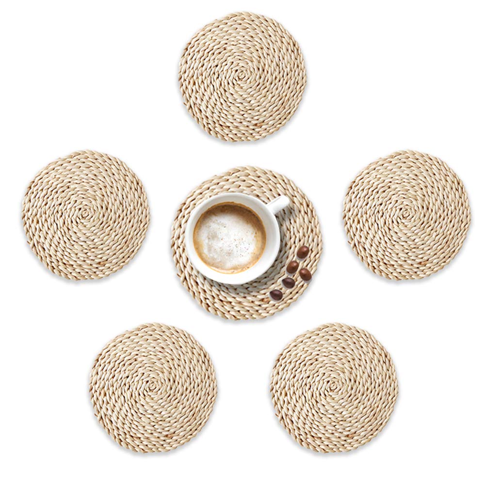 Ldawy Nature Coasters, Rope Coasters, 6Pcs Round Heat Insulation Non-Slip Corn Woven Coasters for Home, Office(Diameter11cm)