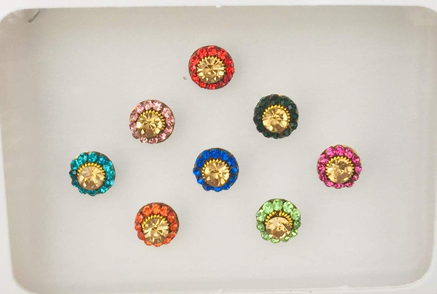 BB303 Gold Silver Multi Colour Bindi Stone Round Bindi Tattoo Tikka Bollywood Party Sticker