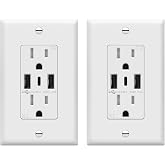 TOPGREENER 4.2A Dual Type A&amp;C USB Wall Outlet, Charging Power Receptacle | 21W, White, 2 Pack, Wall Plate Included, UL Listed, Residential Grade, Tamper-Resistant Child-Safe, 3-year Support