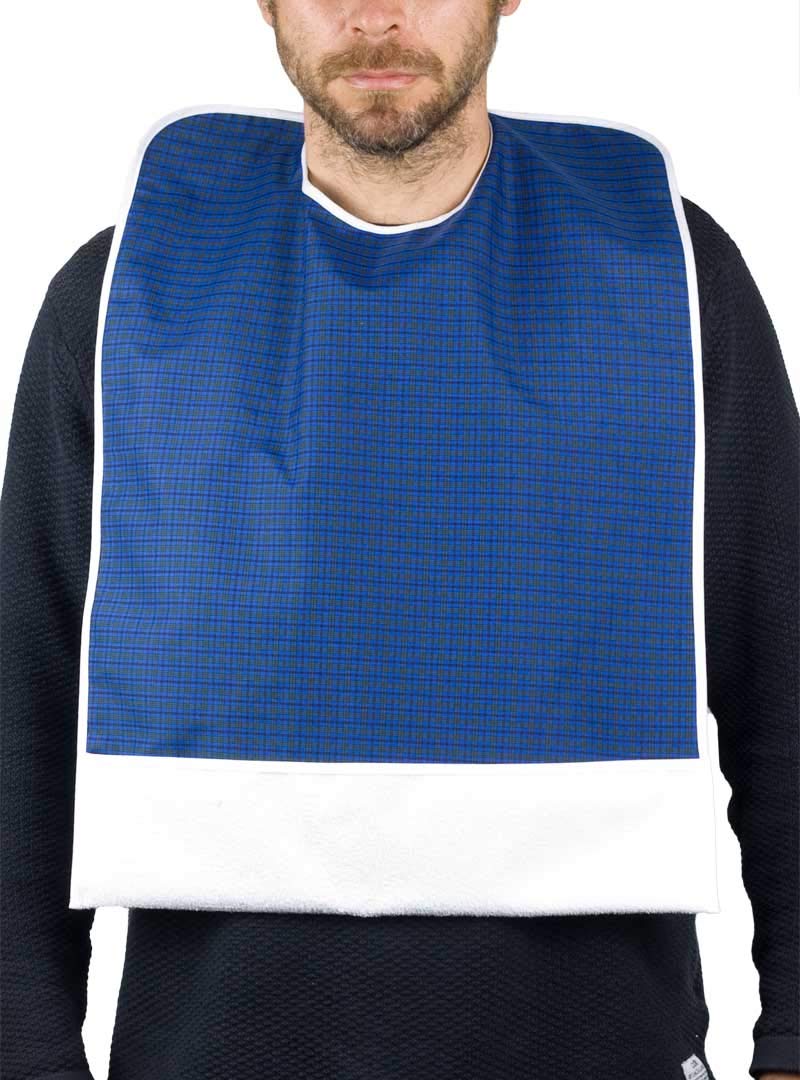 Adult Bib Squares with Non-Slip Pocket, Pack of 1/2/3 Pieces, Feeding Apron for Seniors, Reversible, Waterproof PVC Interior, Measurements: 45 x 60, Washable - Blue - One Size