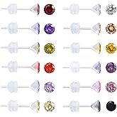 JMTOBETOP Plastic Post Metal Free Stud Earrings for Sensitive Ears Multi Colored Birthstone CZ Round Flower Stud Earrings Set for Women