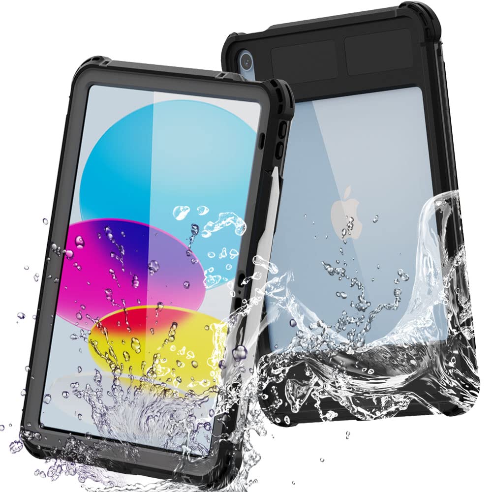 TECHGEAR Waterproof Case for iPad 11th & 10th Generation (iPad 11" / 10.9") [Poseidon] Slim Rugged Armour Shockproof Waterproof Case, Built-in Screen Protector + Swivel Stand/Hand Strap & Neck Strap
