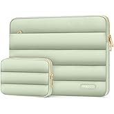 MOSISO Laptop Case 13.3 inch, 13-13.3 inch Puffy Laptop Sleeve Compatible with MacBook Air 13 13.6 M4 M3 M2 M1/Pro 13/Pro 14, HP Dell ASUS Lenovo,Polyester Horizontal Bag with Small Case, Sage Green