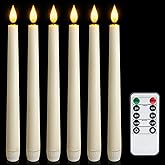 Meigic 6 Pcs Flameless Taper Candles with Remote, Timer, Plastic Battery Operated Window Candles, 9.6 Inches Ivory LED Candlesticks, for Halloween Christmas Home Decoration