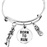 Born to Run Charm Bracelet – Silver Expandable Adjustable Bangle with 26.2 or 13.1 Running Shoe & Runner Charms | Marathon Jewelry, Half Marathon Gift, Running Bracelet for Women