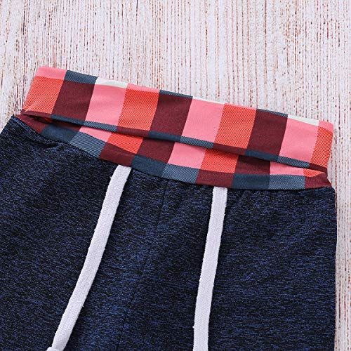 Infant Toddler Boys Girls Sweatshirt Set Winter Fall Clothes Outfit 0-3 Years Old,Baby Plaid Hooded Tops Pants (Blue, 2-3 Years) - Thumbnail 7