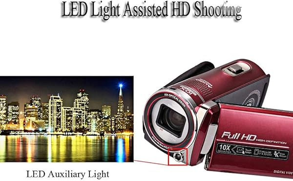 KDMB Digital Video Camera Professional Camera10X Optical Image Stabilization Optical Zoom Video Camera16 Million PixelsFull HD 1080P 3 0 Inch 270 Degree Rotation Touch Screen1Red