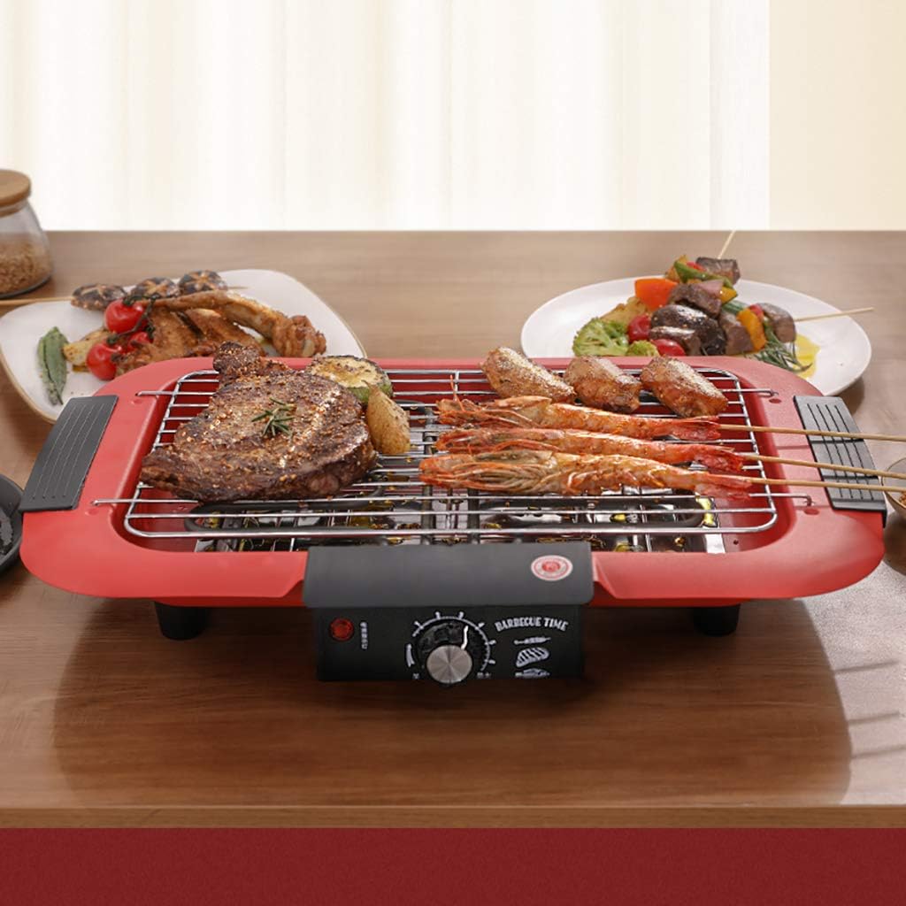 review Indoor Smokeless Grill, 2000W Power Electric Grill with 7 Temperature Adjustable, Compact & Portable Non-Stick BBQ Grill with Water Tray