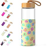 Tronco 24 oz Glass Water Bottles with Lids, Reusable Borosilicate Glass Bottles with Bamboo Lid & Non-Slip Silicone Sleeve for Gym, Hiking, Men and Women, Leak-Proof, BPA-Free, Dishwasher Safe