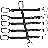 LIGHUFEIC Retractable Coil Springs Keychain Reinforce Coil Cord Key Chain Holder Elastic Stretchable key Ring 6 Pack (Black)
