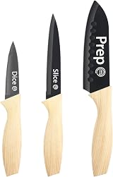 MasterChef 3 Piece Knife Set Chef Paring Utility Wood Look Handles