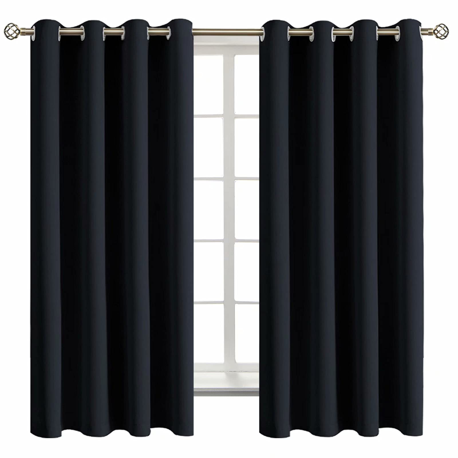 Photo 1 of BGment Black Blackout Curtains for Bedroom - Grommet Thermal Insulated Room Darkening Block Out Curtains for Living Room, Set of 2 Panels, 52 x 63 Inch