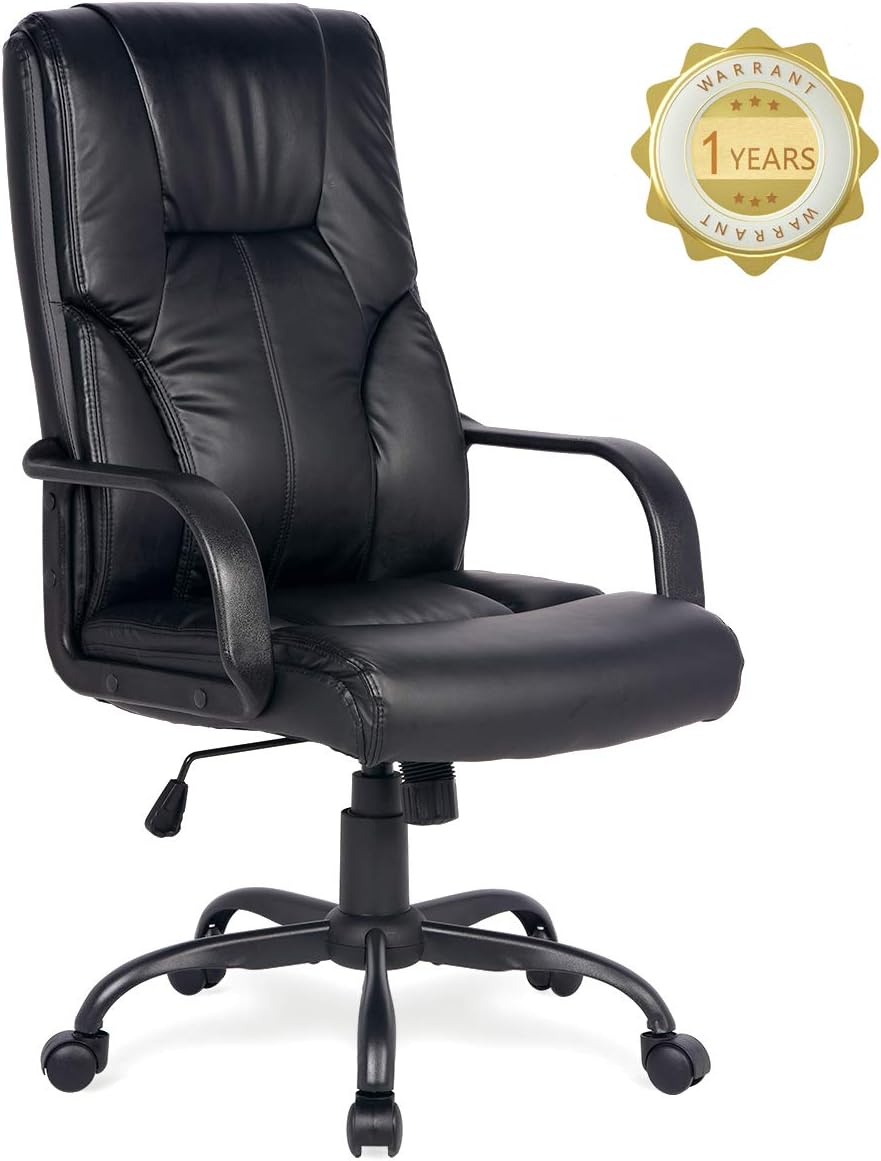 Adjustable High Back Executive PU Leather Office Chair Computer Desk Chair Ergonomic Style Swivel Chair with Thick Back and Seat Cushion Black