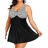 Daci Plus Size Two Piece Swimsuits for Women Flowy Tankini Swim Dress with Short Bathing Suits