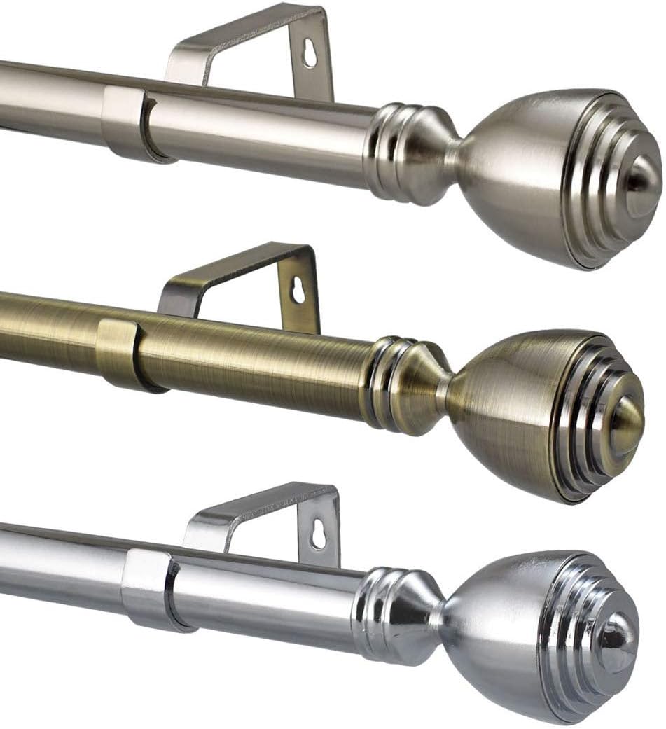 Your Home Online 28mm Extendable Complete Eyelet Metal Curtain Pole With Metal Vienna Finials (28mm, 1.2m - 2m Extendable Brushed Chrome)