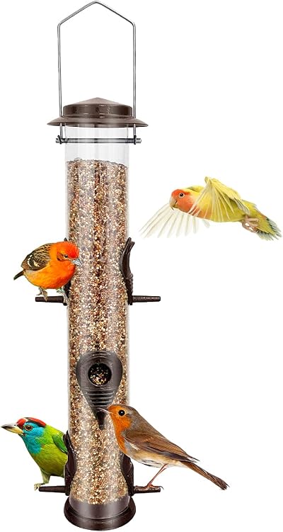 Urban Deco 6 Port Metal Bird Feeder Tube Hanging Weatherproof Coffee