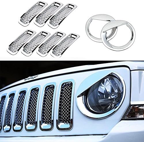 AVOMAR Front Grille Grill Mesh Grille Insert Kit Angry Bird Style Headlight Lamp Cover Trim Compatible for Jeep Patriot 2011-2016