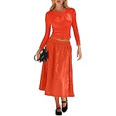 UNIANKIYA Womens 2 Piece Skirt Sets Button Down Knit Cardigan Sweater And Elastic Waist A Line Midi Skirt Vacation Outfits