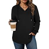 AlvaQ Womens Plus Size Sweatshirts Casual Long Sleeve V Neck Drawstring Hoodies Tops