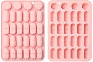 Stiesy Pill Shape Silicone Moulds 2Pcs Reusable Medicine Pills Chocolate Baking Mould Candy Molds for DIY Fondant Cake Soap P