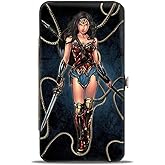 Buckle-Down Hinge Wallet - Wonder Woman 2017 Standing Swords Pose + Icon/Lasso of Truth Blues/Golds