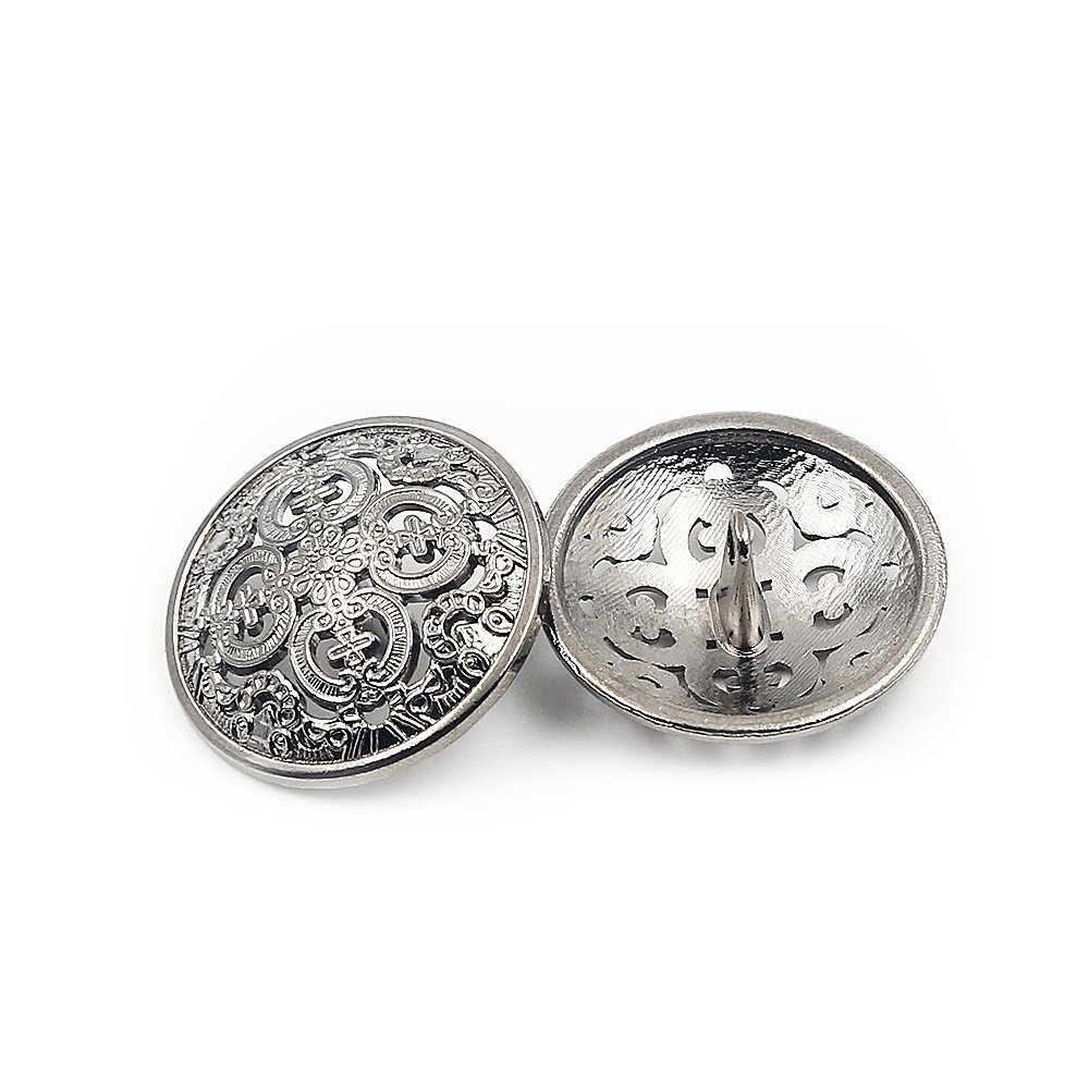 10PCS Clothes Button - Retro Hollow Sewing Button Shank Round Shaped Metal Button Set for Men Women Blazer, Coat, Uniform, Shirt, Suit and Jacket (Silver, 23mm)