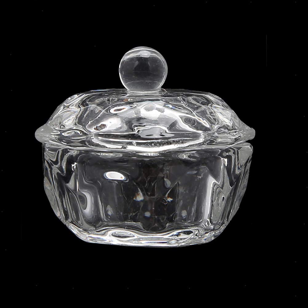2Pcs Clear Nail Art Acrylic Liquid Powder Dappen Dish Bowl Glass Crystal Cup Glassware with Lid for Nail Art Manicure Care Tools: Beauty