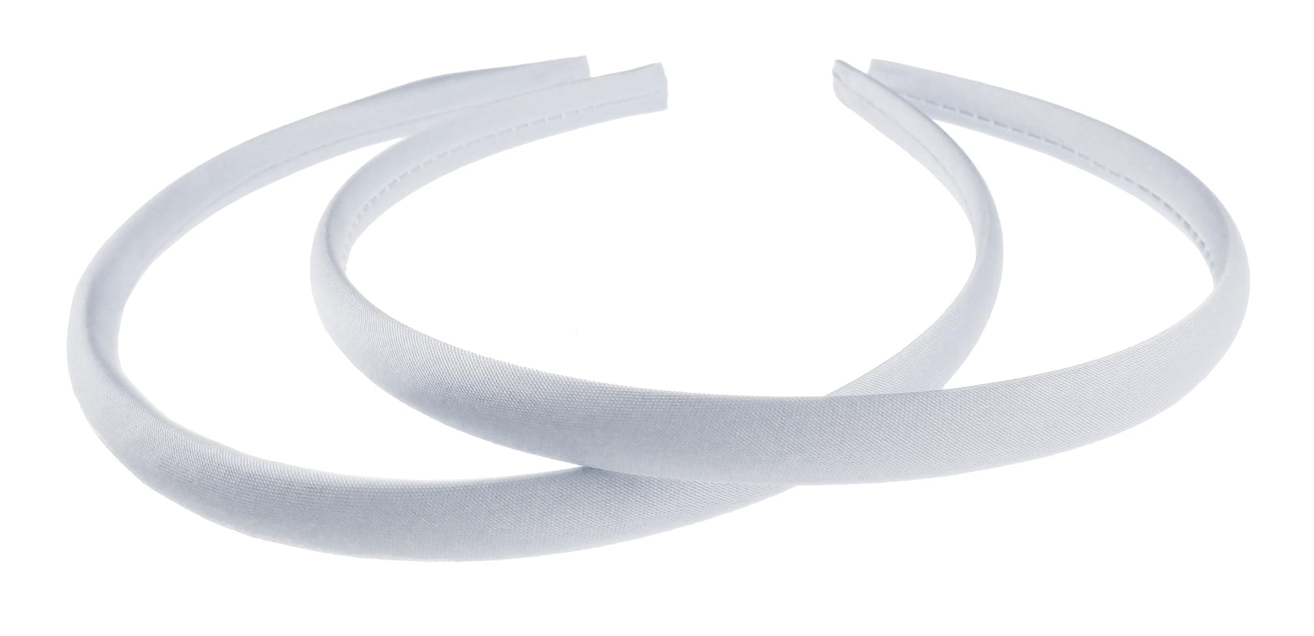 Pair of 2 Slim Thin 1cm Satin Covered Teens Girls Bridesmaid Basic Party Satin Plain DIY Alice Headband Hairband Head Hair Band Kids School Uniform (Silver, One Size)