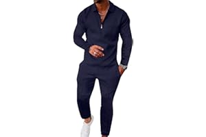 UOUA Mens 2 Piece Set Casual Outfits Polo Long Sleeve Shirt & Pants Track Suit Loungewear Athletic Sweatsuit