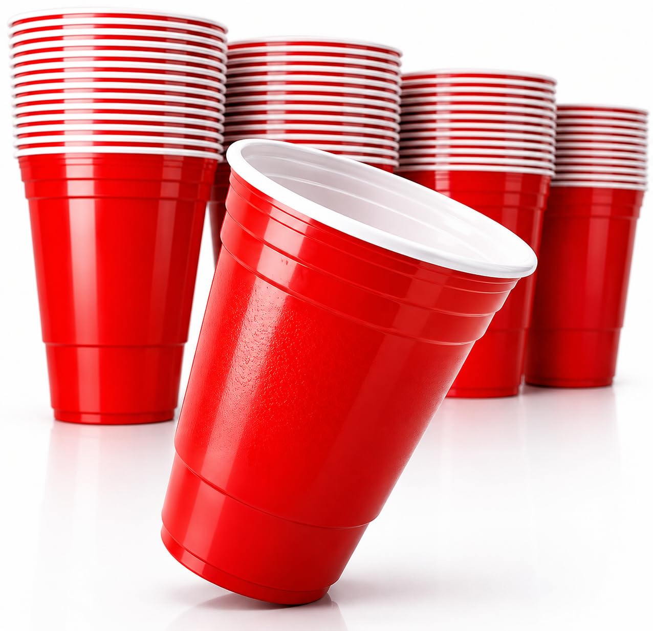 TK Gruppe Timo Klingler Beer Pong Becher 50 Stück wiederverwendbar – Partybecher 473 ml / 16 oz Bierpong, extra starke Red Cups, rote Plastikbecher für Camping,Partys, JGA, Festivals
