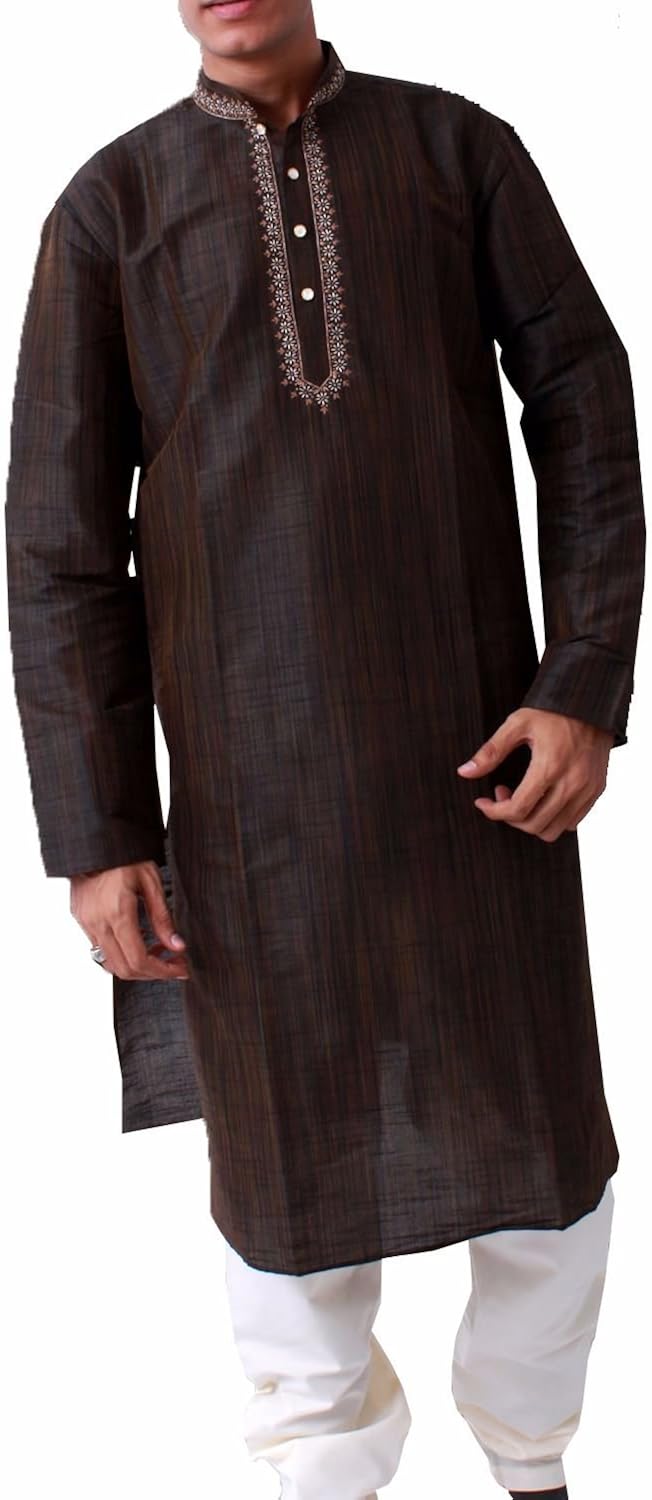 Exquisite Chinese Collar Men's Raw Silk Readymade Kurta Clothing