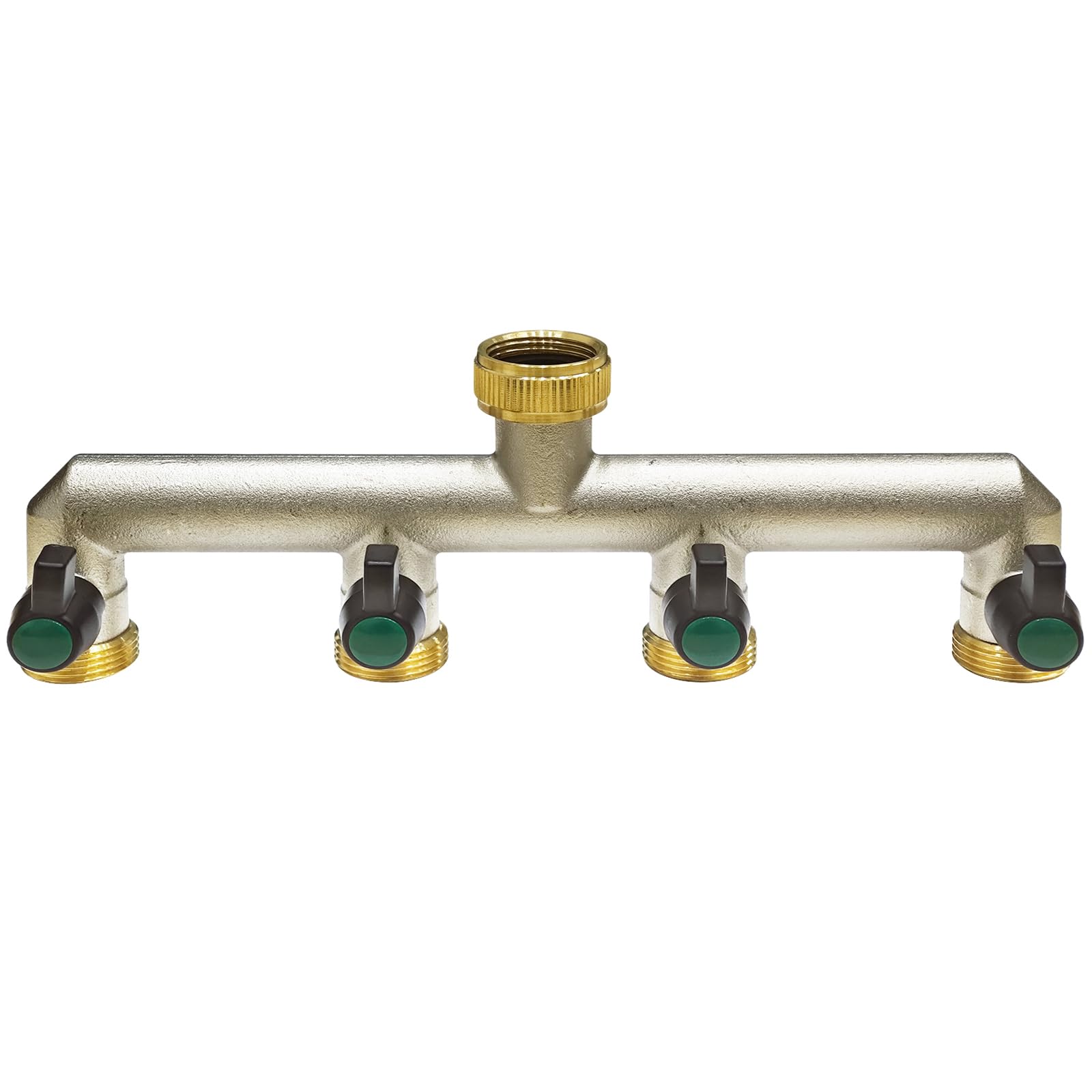 Photener Brass Hose Splitter 4 Way, Garden Hose Tap Splitter Connector, European Standard 3/4" Female to 4-Way Male Thread with 4 Individual Ball Valves for Regulating & Shutting Off Water Flow