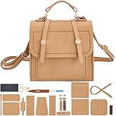 WEBEEDY DIY Leather Shoulder Bag Making Kit All Materials Leather Craft Purse Handbag Sewing Kit with Handles and Strap, DIY Your Own Handle Bag Purse for Summer Holiday Travel Gift, 7.9x3.9x7.9 inch
