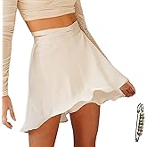 Yazinie Women's Adjustable Wrap Around Tie Belt Skirt Silky Satin Mini Skirt Summer Skirts
