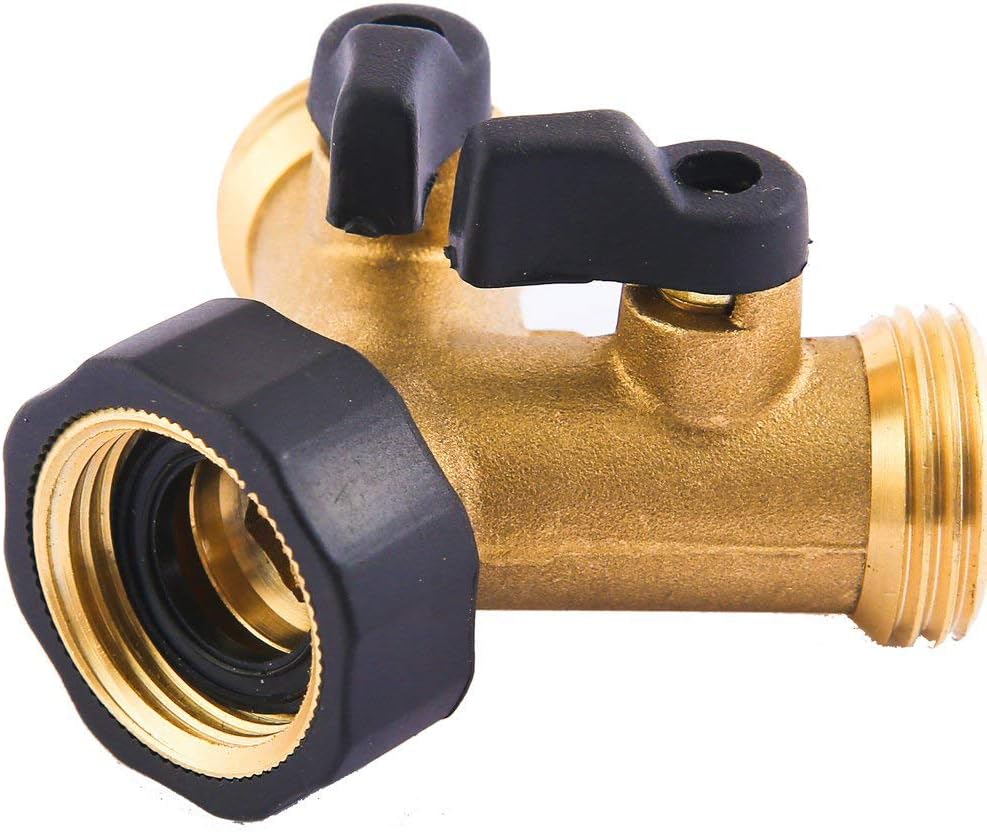 Riemex Metal Garden Hose Splitter 2 Way Y Valve Hose Connector, Easy to Open, Comfort Grip, Solid Brass Body