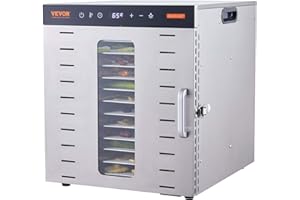 VEVOR Food Dehydrator Machine, 10 Stainless Steel Trays, 1000W Electric Food Dryer w/Digital Adjustable Timer & Temperature f