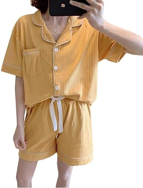 Amazon ウンセン レディース パジャマ 半袖 ルームウェア 上下セット 前開き 寝間着 ショートパンツ 可愛い 部屋着 セットアップ 夏 パジャマ パジャマ ルームウェアセット 通販