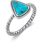 BETHZA Boho Turquoise Stone Ring for Women 925 Sterling Silver Oxidized Triangle Western Ring Gift for Her Wife Mom