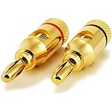 Monoprice 24k Gold Plated Speaker Banana Plugs, Open Screw Type (1 Pair)