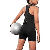 BEAUDRM Girl's 2 Piece Workout Outfits Round Neck Split Crop Tank Top and Biker Shorts Athletic Sets
