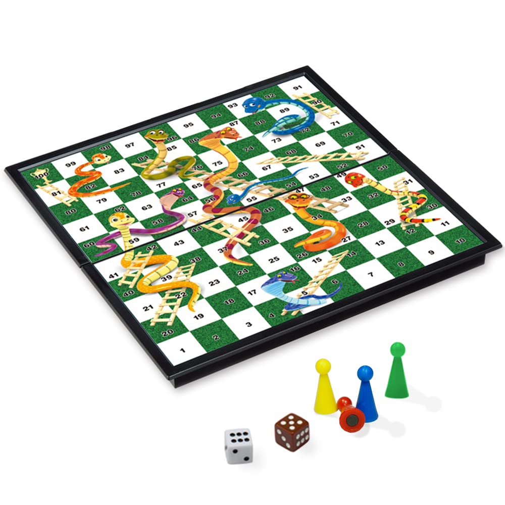 KOKOSUN Snakes and Ladders Magnetic Folding Board Game Set, Family Fun Game Toys for Kids (Right Angled) — image 1
