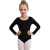 WEGETIT Leotards for Girls Long Sleeve Bodysuit Toddler Black Leotard Ballet Unitard Gymnastics Kids Dance Shirt