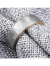 WASOLIE - Anillo de compromiso para hombre de 0.315 in de tungsteno con manga de madera de rosa, acabado negro mate, ajuste cómodo, estilo plano borde biselado