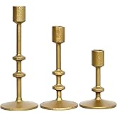 SwallowLiving Candle Holder Table Decor, Antique Brass Gold Taper Candle Holder Set of 3, Iron Candlestick Holders for Pillar Candles, Vintage Decor Centerpiece Table Decorations for Wedding Christmas