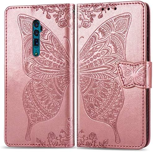 GeorgeB Case Cover, for Oppo Reno 10x Zoom Case, Pressed Leather Wallet Case, Butterfly Embossment Folio Stand Case with Dual-Way Magnetic Buckle/Card Slots/Lanyard (Color : Rosegold)