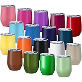YOUKE OLA 18 Pack Stainless Steel Wine Tumbler with lid, 12oz Insulated Wine Tumbler Stemless Double Wall Vacuum Wine Glass Coffee Tumbler Bulk for Coffee, Wine, Cocktails, Champaign, 18 Colors