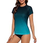 Tournesol Women's Rash Guard Short Sleeve Swim Shirt UPF 50+ Swim Top UV Sun Protection Crew Neck Swimsuit Top